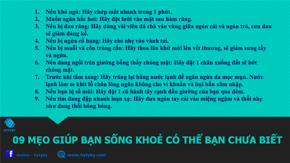 09 MẸO HỮU ÍCH VỀ SỨC KHOẺ MÀ BẠN CHƯA BIẾT